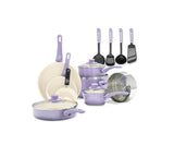 GreenLife Soft Grip Healthy Ceramic Nonstick 16Pc Kitchen Cookware Pots and Frying Sauce Saute Pans Set, Lavender