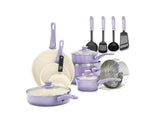 GreenLife Soft Grip Healthy Ceramic Nonstick 16 Piece Kitchen Cookware Pots and Frying Sauce Saute Pans Set, PFAS-Free with Kitchen Utensils and Lid, Dishwasher Safe, Lavender