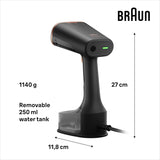 BRAUN GS7077BK - Garment steamer, 1600W, 35g/min continuous steam, steam shot, ceramic plate, descaling function, black color