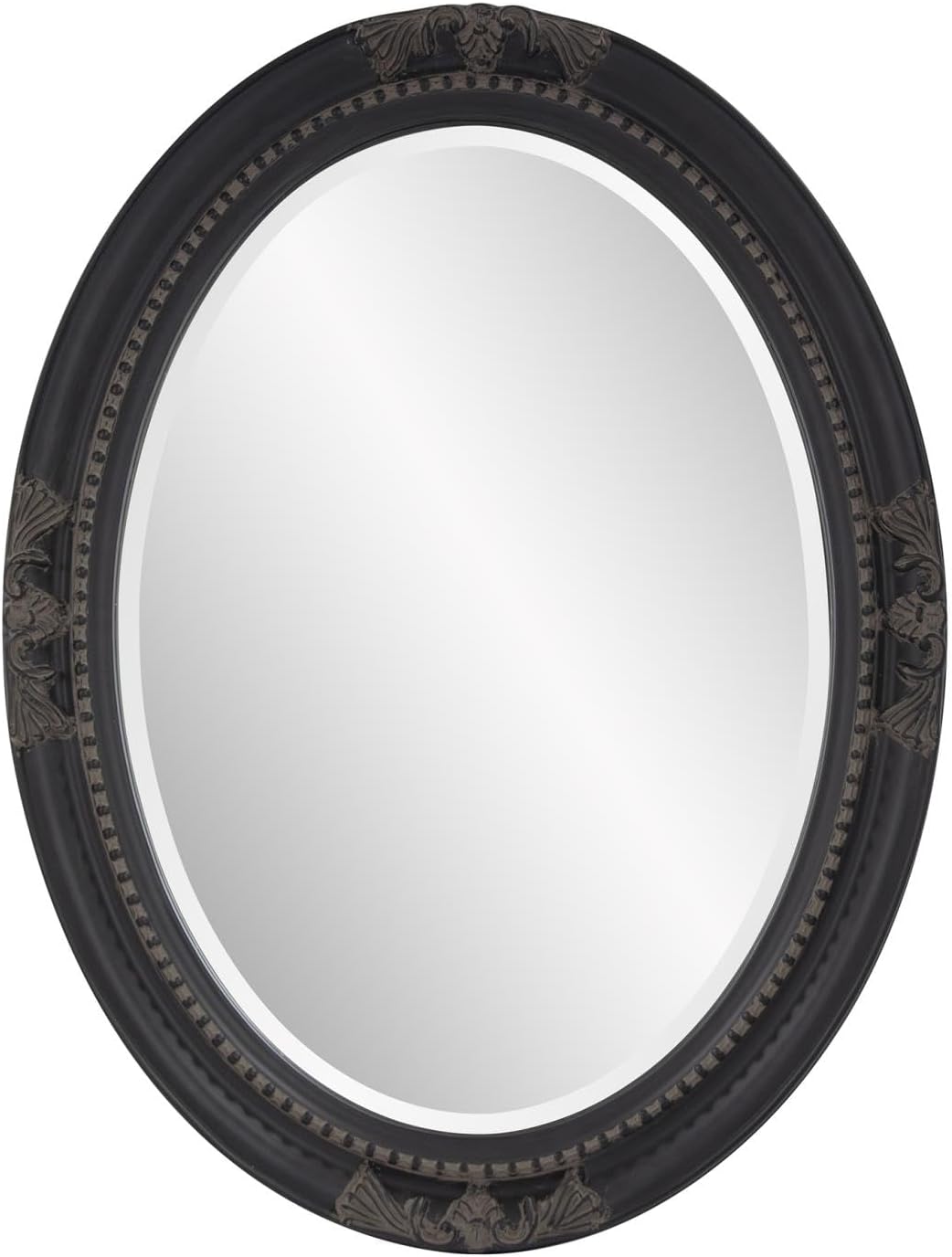Howard Elliott Queen Ann Oval Antique Black Wall Mirror, Oval Bevelled Hanging Wood Framed Vanity Mirrors for Home Decor, Living Room, Bathroom, Bedroom, or Hallway, 25 x 33 Inch