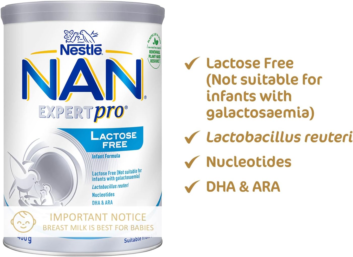 Nestlé NAN Stage 1 Lactose Free Infant Milk Formula 0to12 months 400g