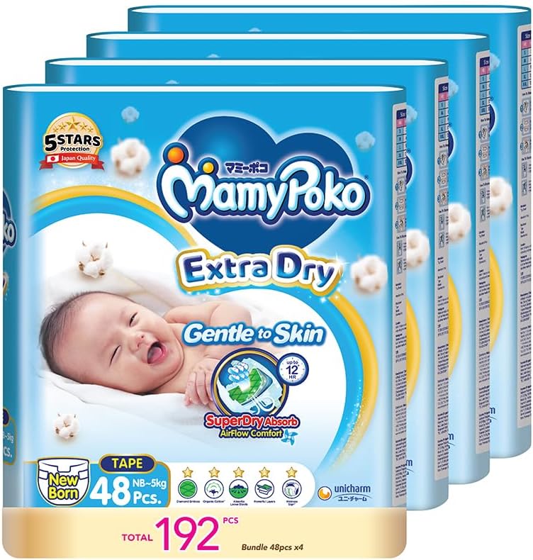 MamyPoko Extra Dry Tape Baby Diapers NB 48 x 4 Packs Main image