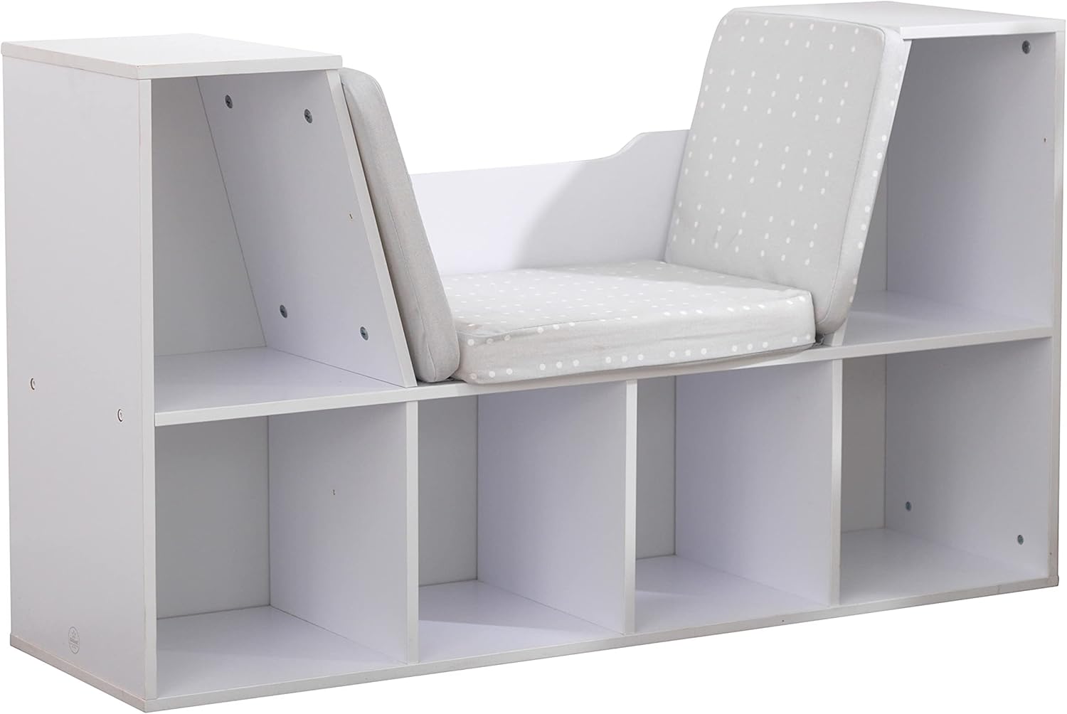 KidKraft Wooden Bookcase With Reading Nook Storage And Gray Cushion White Main image
