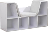 KidKraft Wooden Bookcase With Reading Nook Storage And Gray Cushion White