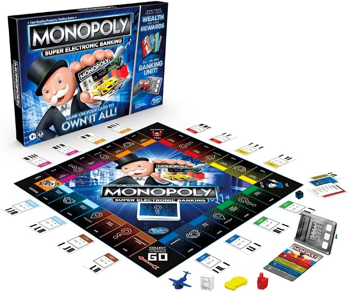 Monopoly Super Electronic Banking Board Game, Electronic Banking Unit, Choose Your Rewards, Cashless Gameplay Tap Technology, for Ages 8 and Up
