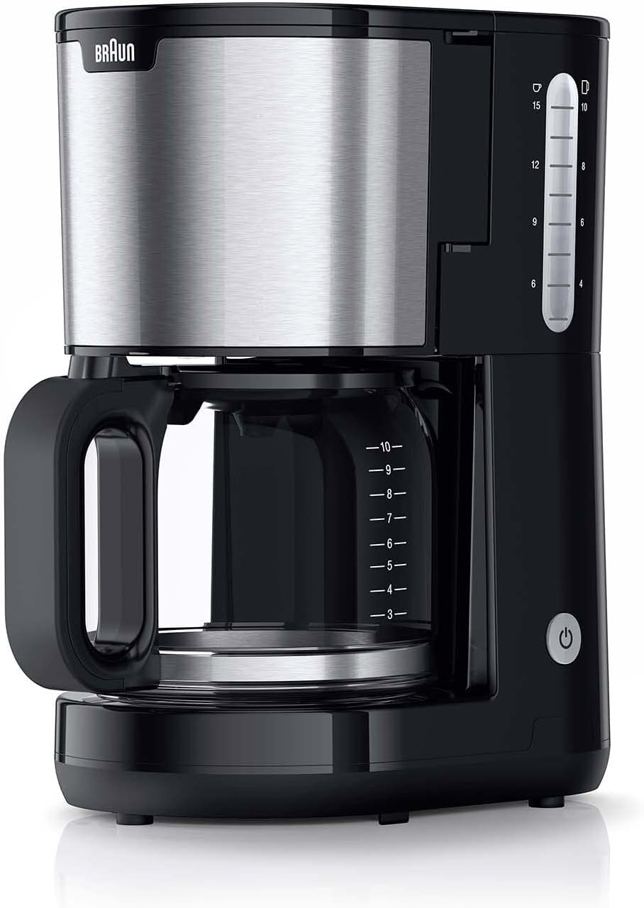 Braun Household PurShine KF 1500 BK Drip Coffee Maker with Glass Jug for up to 10 Cups, OptiBrew System, Automatic Shut-off, 1000 W, Black