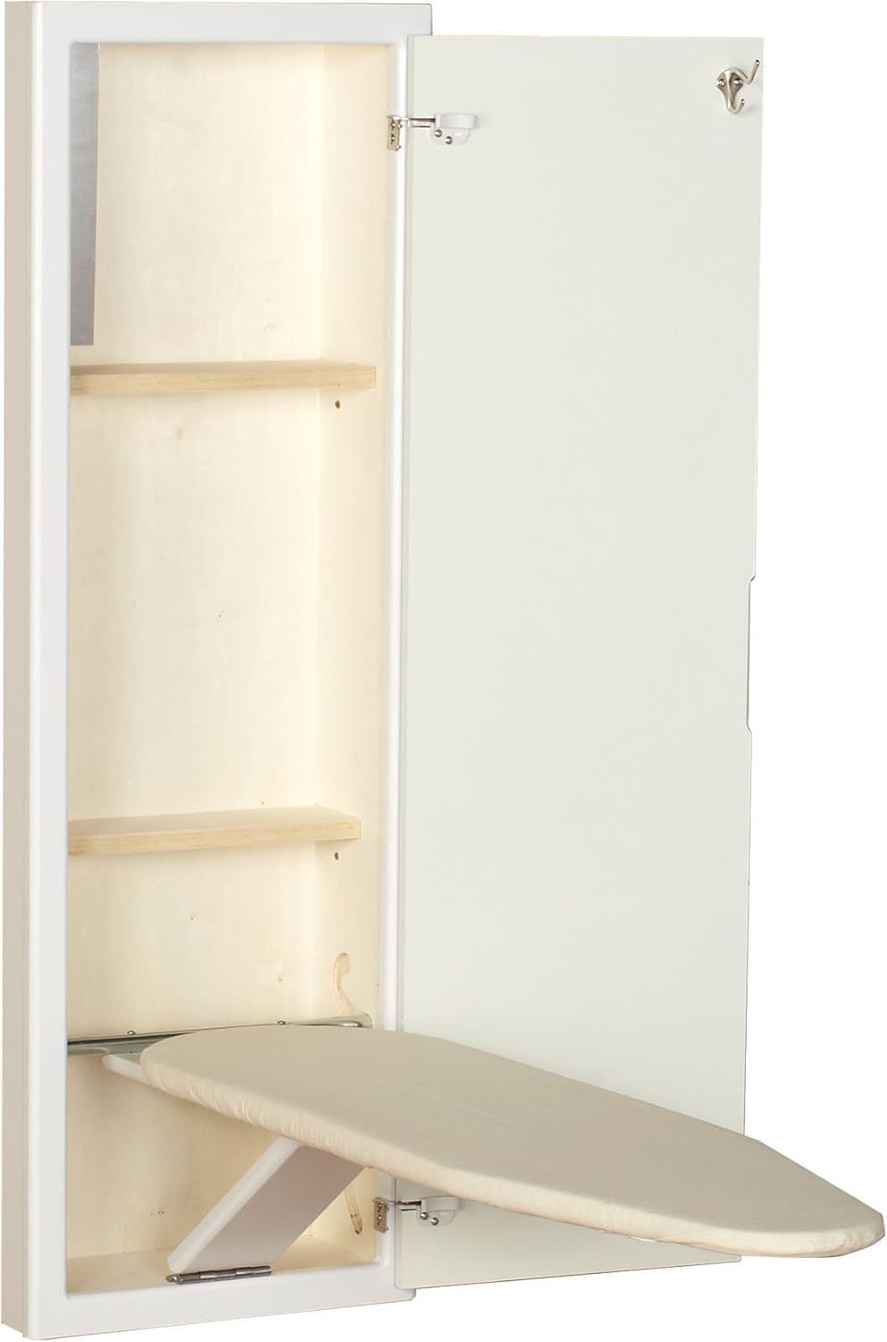 Household Essentials In-Wall Recessed Ironing Cabinet With Storage Shelves, White Main image