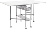 Sew Ready Hobby and Cutting Table - 58.75" W x 36.5" D White Arts and Crafts Table with 2 Mesh Storage Drawers, Silver/White