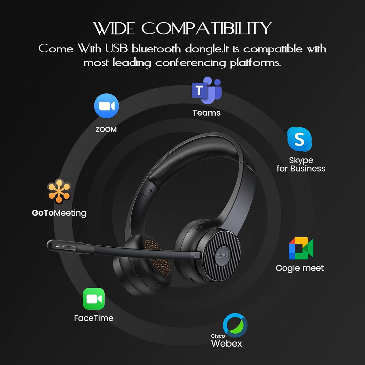 EKSA Wireless Headset, Bluetooth 5.2 Headset with Noise Cancelling Microphone & USB Dongle, 55H Playtime On Ear Headphone for Home Office, Remote Work, Call Center, Suitable for Phone PC Laptop Tablet