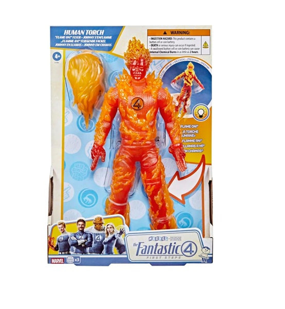 Marvel Studios The Fantastic Four: First Steps Human Torch Flame-On Flyer 10.6-Inch (26.9 CM) Action Figure with Lights, Super Hero Toys, Ages 4+