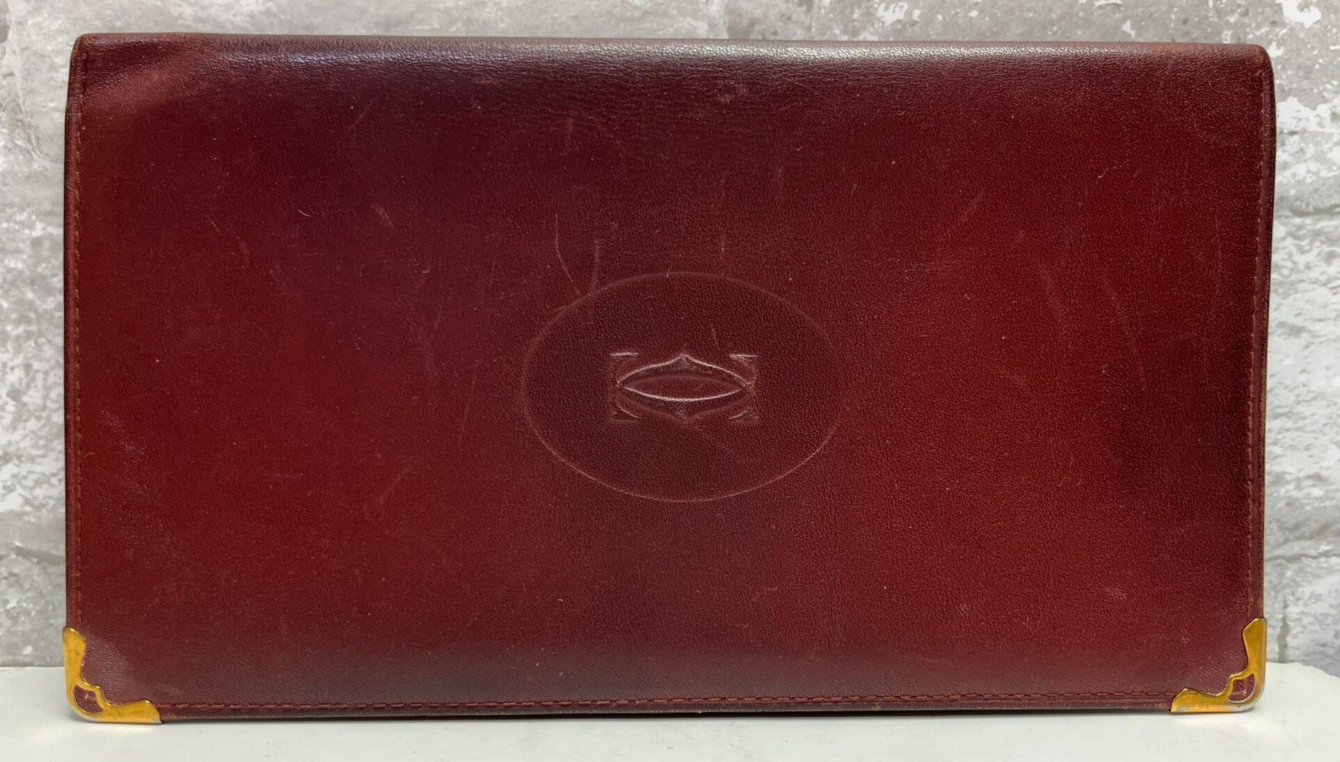 CARTIER Bordeaux Leather Bifold Long Wallet Purse Card Case