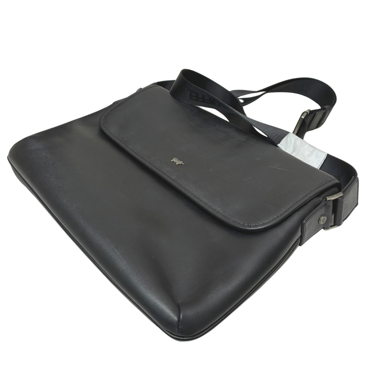 Braun Buffel Black Leather Messenger Bag Embossed Wave Pattern Flap