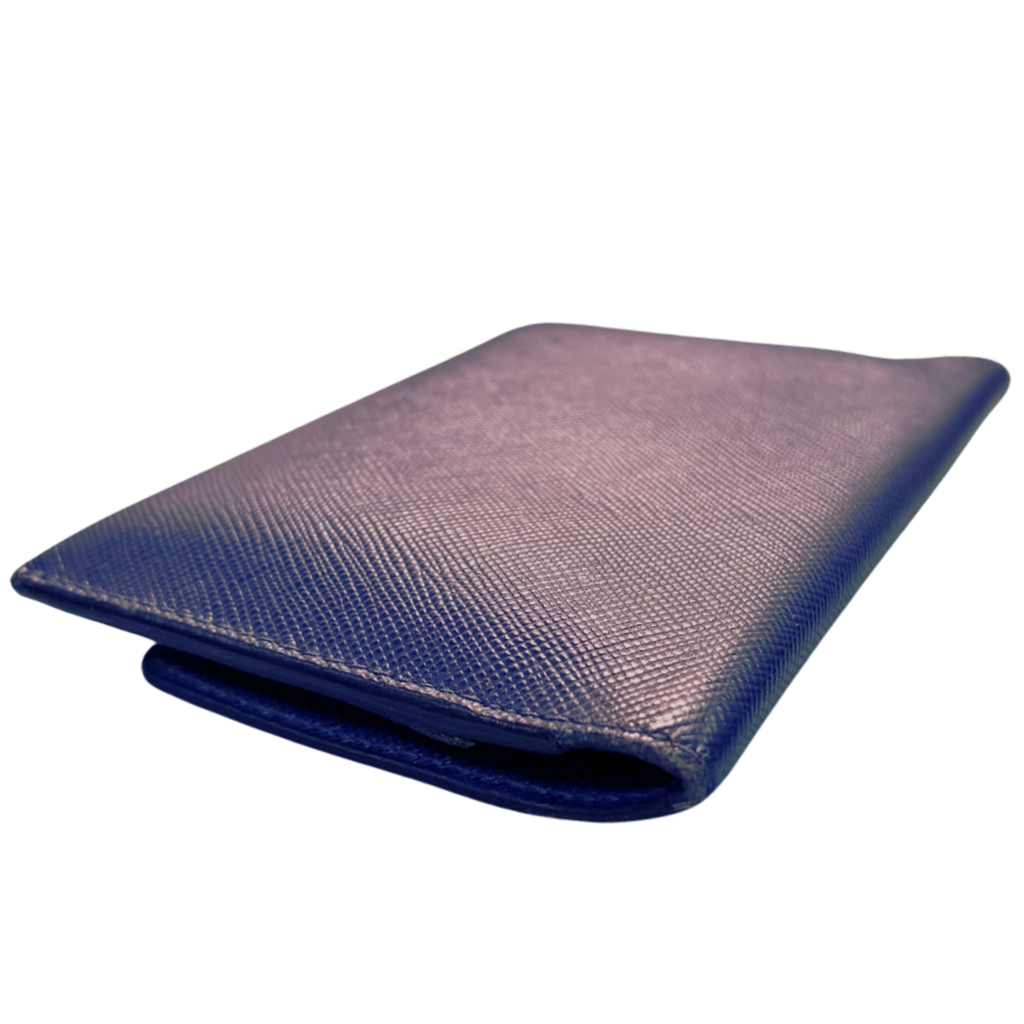 Prada Saffiano Metal Leather Compact Wallet Royal Blue