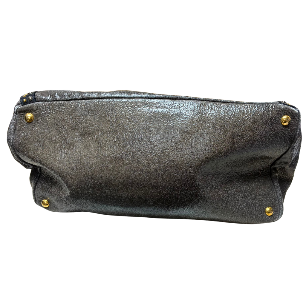 Prada Craquele Leather Studded Bauletto Large Tote