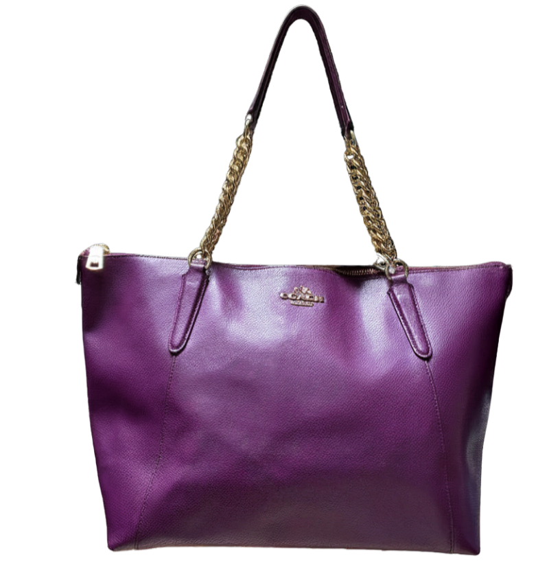 Coach Ava Chain Tote Dark Berry Or Plum Pebble Leather