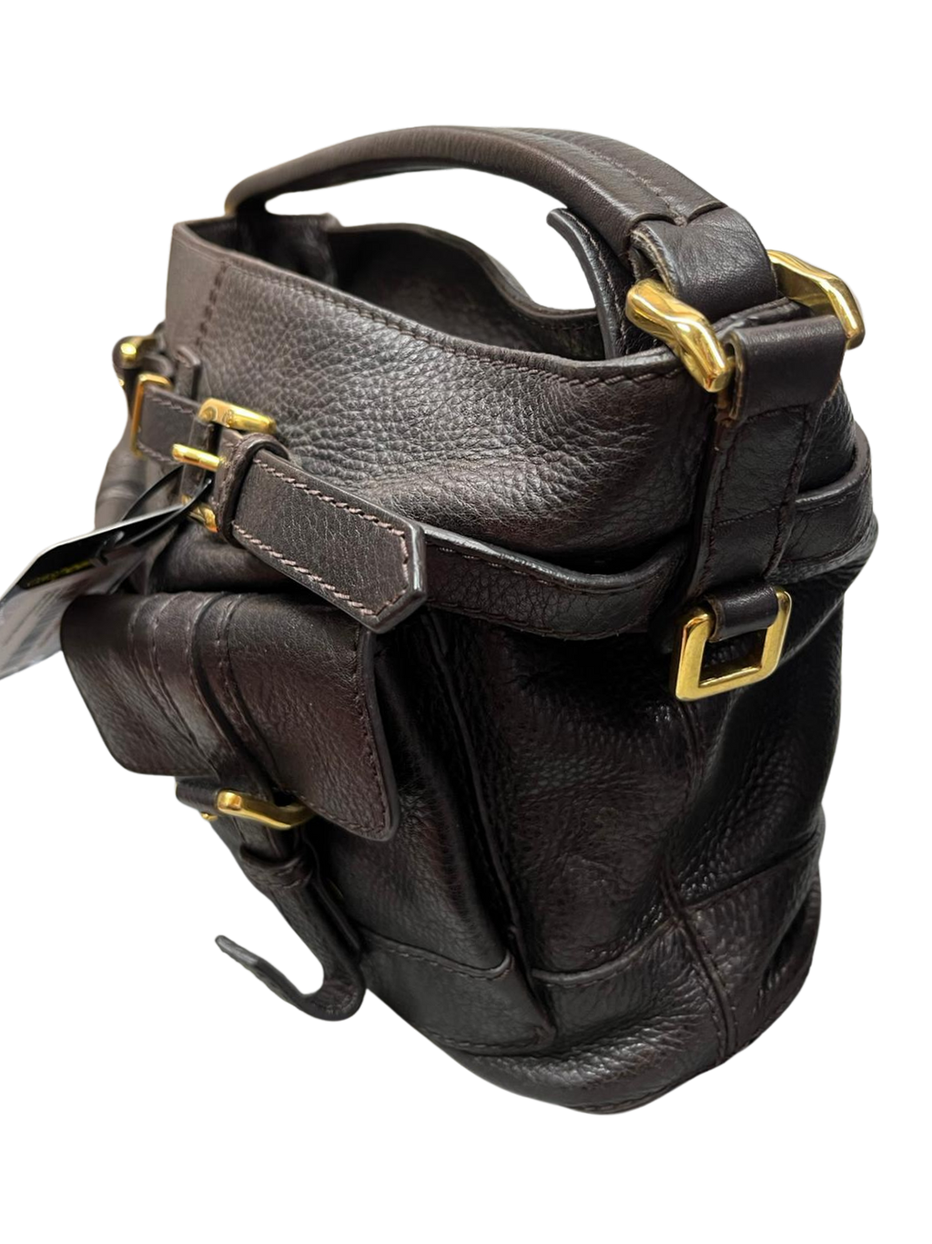 Burberry Dark Brown Leather Front Pocket Hobo