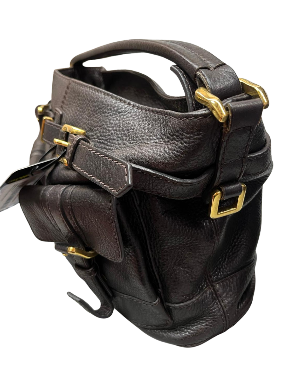 Burberry Dark Brown Leather Front Pocket Hobo