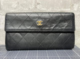 Chanel Classic Flap Long Wallet Black Caviar Leather Gold Tone Hardware