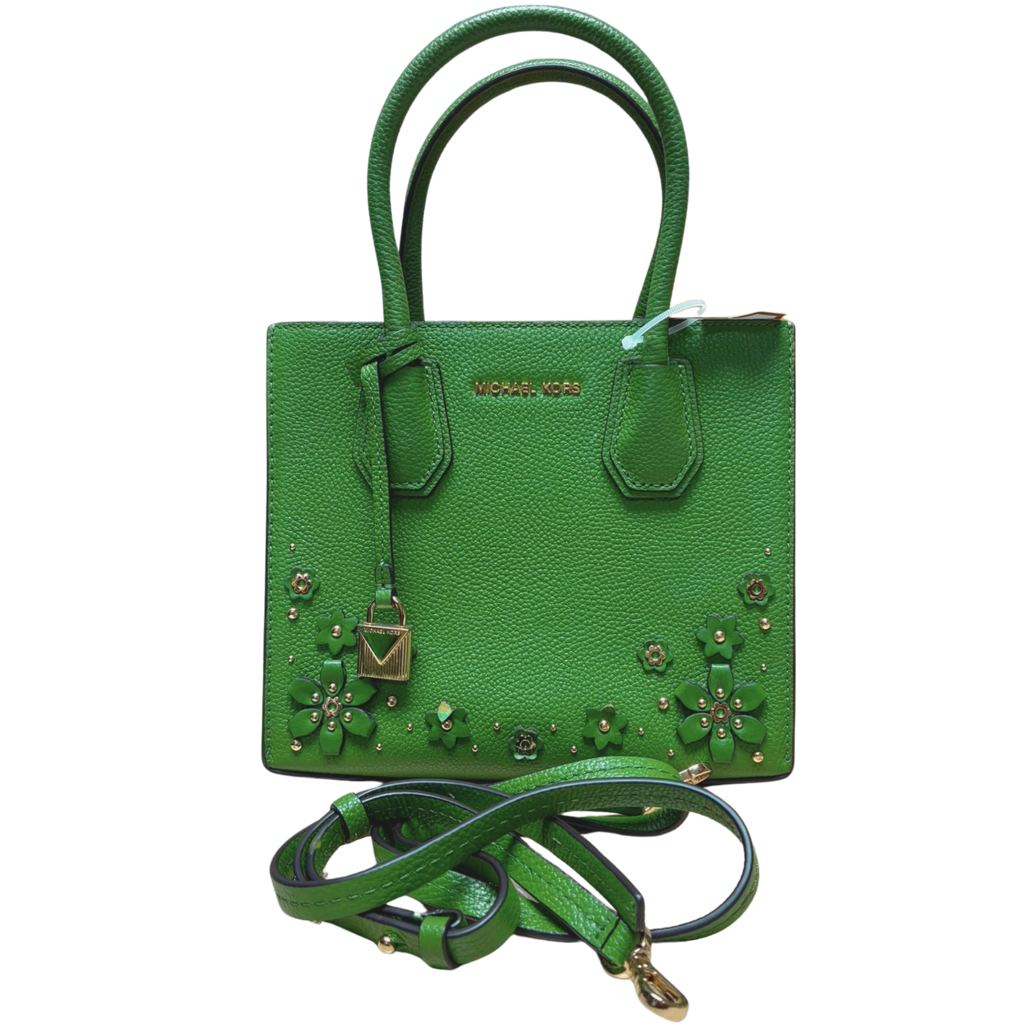 Michael Kors Mercer Floral Embellished Tote Vibrant Green Leather