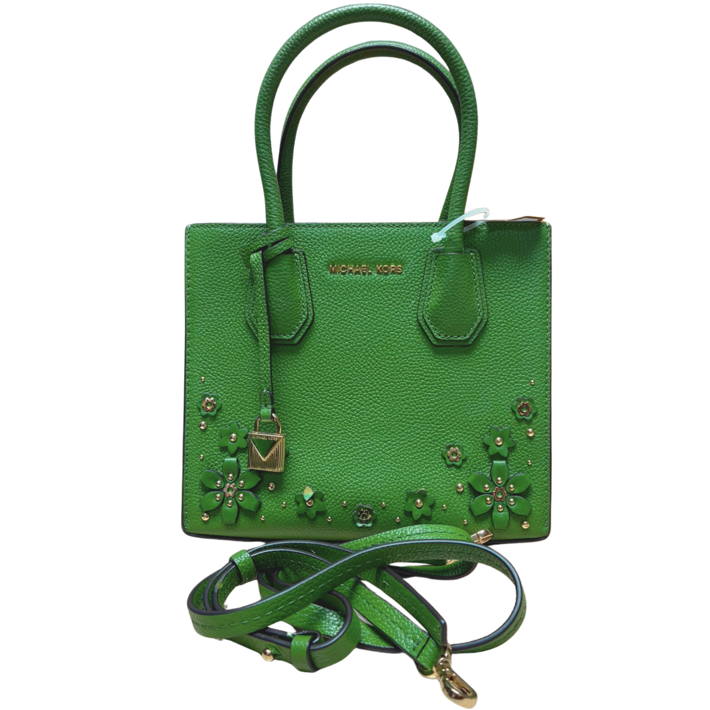 Michael Kors Mercer Floral Embellished Tote Vibrant Green Leather