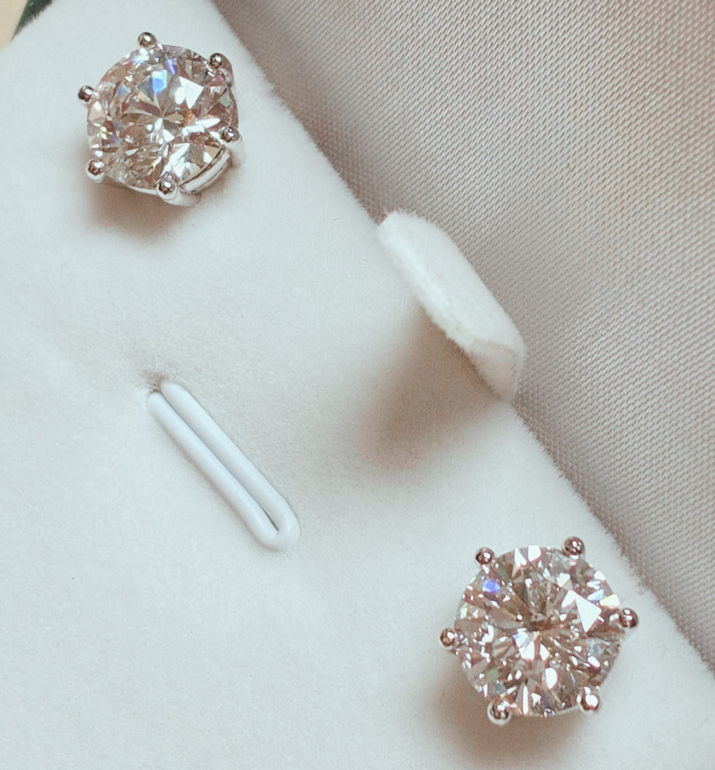 14K White Gold Round Cut Earring Studs 5.08 Total Carat Lab Grown E-F VVS1 Diamonds