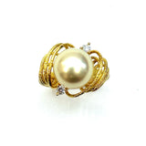 18KYG Golden South Sea Pearl & Diamond Ring