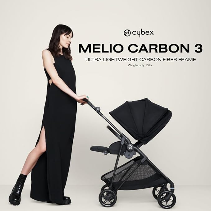 CYBEX Melio 3 Carbon Ultra-Lightweight Stroller - Compact Full-Size, Reversible Seat, One Hand Fold, Travel System Ready, for 6 Months+ - Moon Black Secondary image