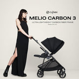 CYBEX Melio 3 Carbon Ultra-Lightweight Stroller - Compact Full-Size, Reversible Seat, One Hand Fold, Travel System Ready, for 6 Months+ - Moon Black