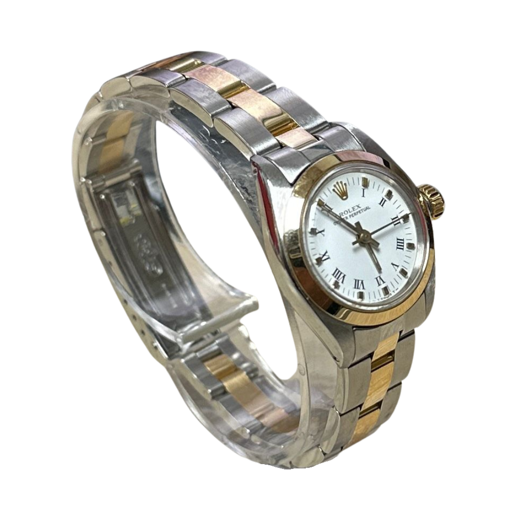 Rolex 6718F Automatic Roman White Dial Half Gold Lady Watch