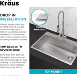 KRAUS KWT310-33/18 Kore Workstation 33-inch Drop-In 18 Gauge Single Bowl Stainless Steel Kitchen Sink with Integrated Ledge and Accessories