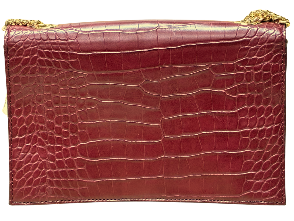 Nine West Croc Embossed PVC Flap Crossbody Bag Burgundy