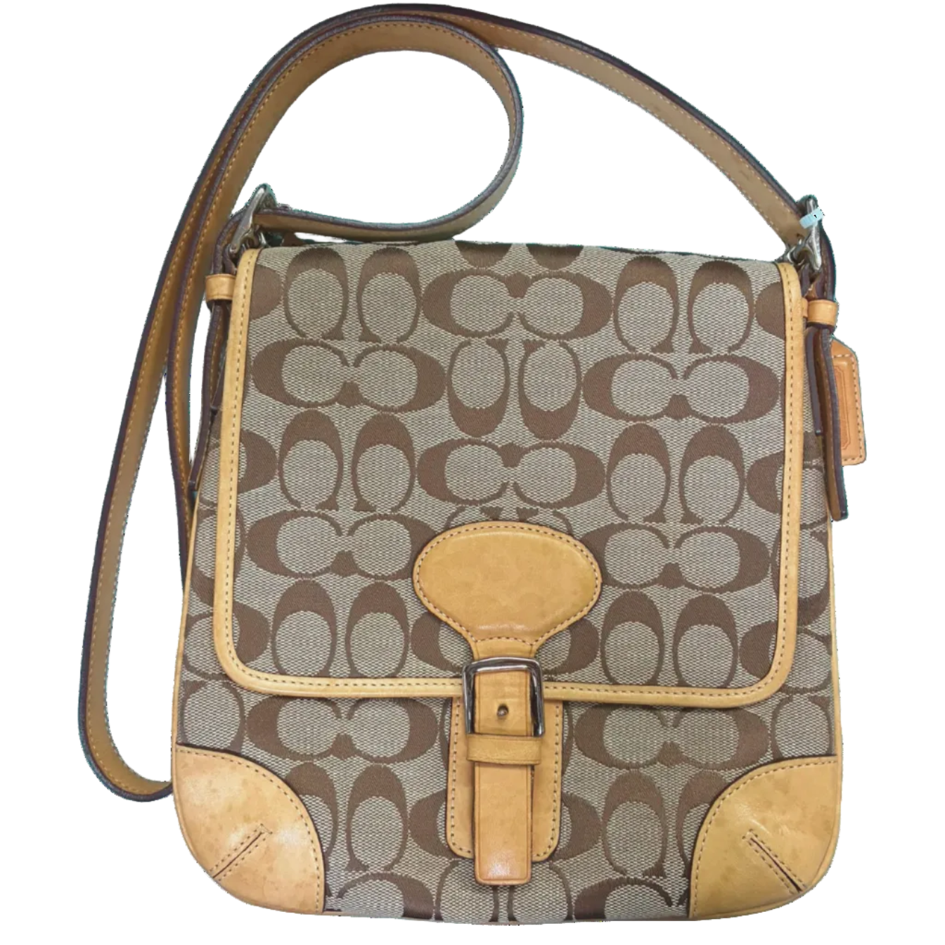 Coach Signature Tan And Brown Canvas Flap Crossbody Bag Main image