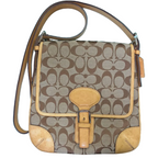 Coach Signature Tan And Brown Canvas Flap Crossbody Bag