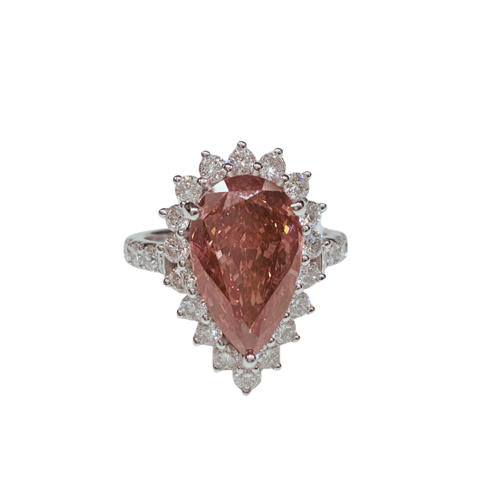 18KWG Pink Lab Grown Diamond Ladys Ring 6.42GM