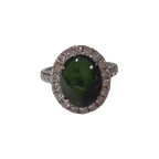 18K White Gold Jade And Diamond Halo Ring 4.61G Size 12