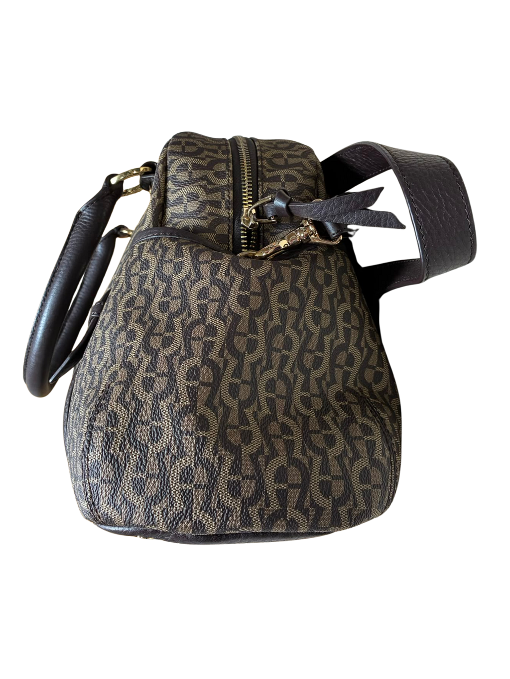 Aigner Signature Canvas And Leather Bow Satchel Tote Bag