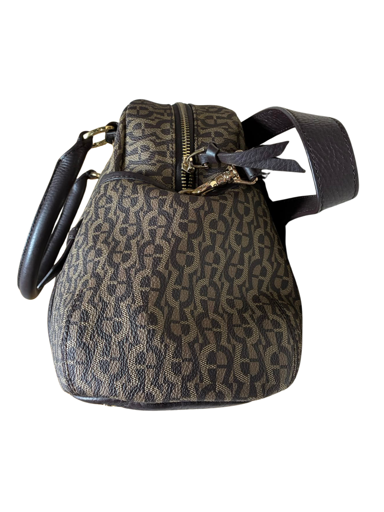 Aigner Signature Canvas And Leather Bow Satchel Tote Bag