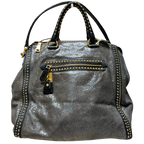 Prada Craquele Leather Studded Bauletto Large Tote