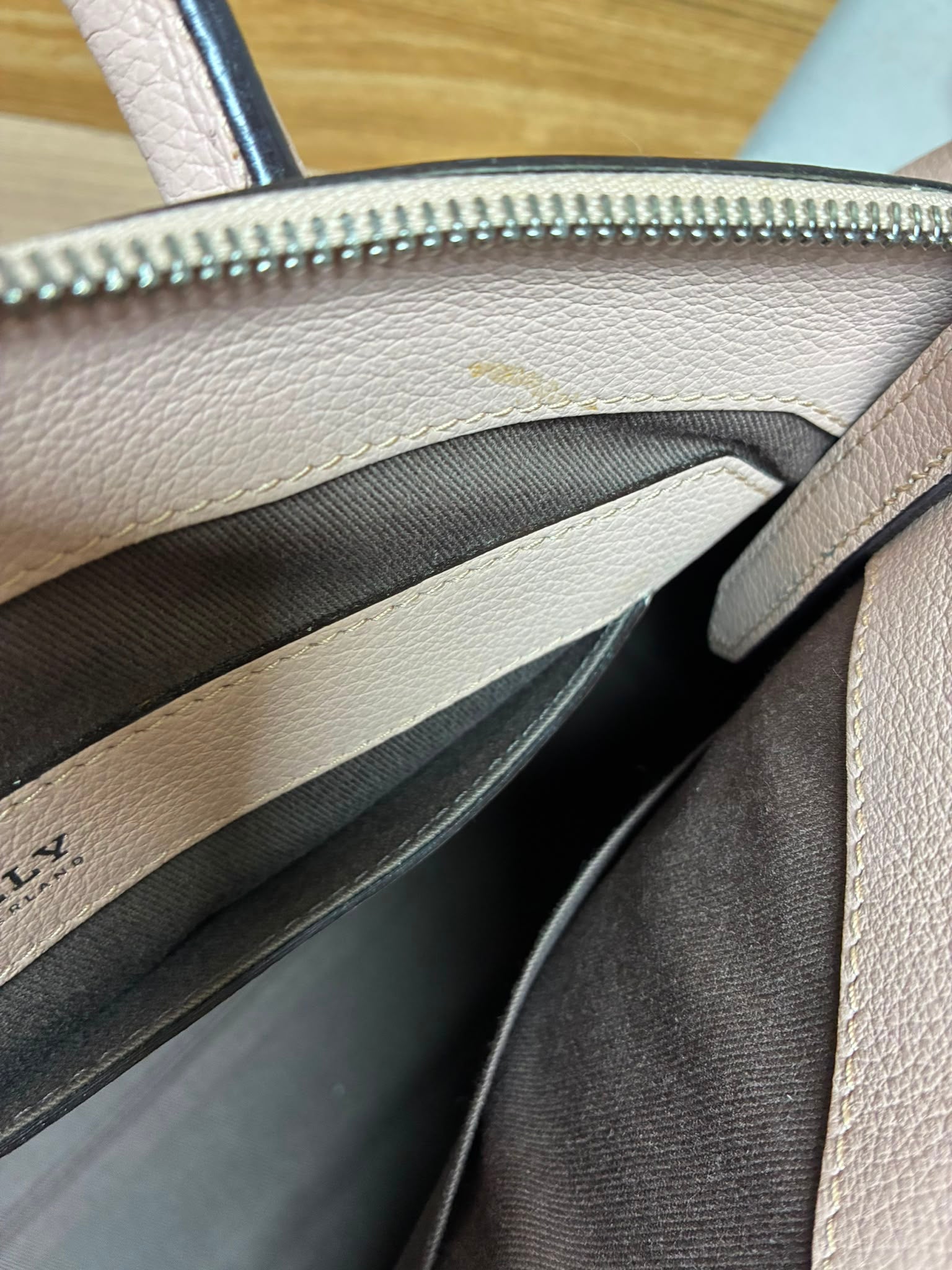 Bally Sommet ZIP Logo Engraved Leather 2way Handbag Shoulder Bag Pink Beige
