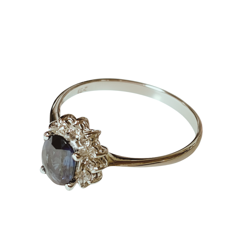 18KWG Princess Diana Inspired Blue Sapphire Halo Ring 2.1GM Secondary image