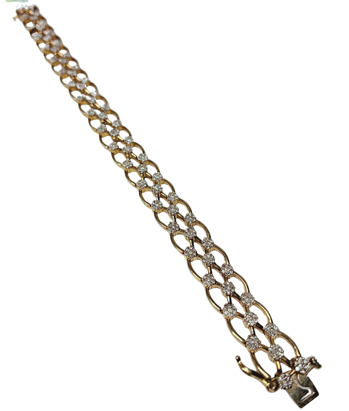 18KYG Double Row Diamond Cluster Bracelet 24.9G