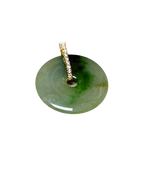 Traditional Chinese Jade Bi Disc Pendant Green Jade Diamond Paved Gold Bail 7.1GM