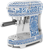 Smeg ECF02DGBUK Dolce & Gabbana's Blu Mediterraneo Series Espresso Coffee Machine with Steam Wand
