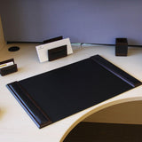 Dacasso Wood & Leather Pad With Side Rails Luxury Leather Desk Blotter 34inx20in Walnut Black