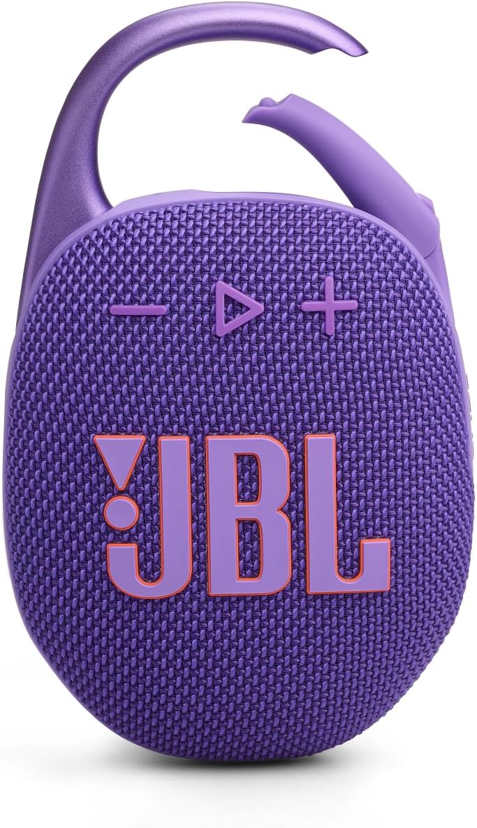 JBL Clip 5 - Ultra-Portable, Waterproof & Dustproof Bluetooth Speaker, Big Pro Sound with Punchy bass, Integrated Carabiner, Up to 12 Hours of Play, Made in Part with Recycled Materials Purple