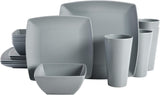 Gibson Home Soho Grayson Square Melamine Dinnerware Set, Service for Four (16pcs), Grey