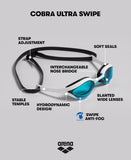 Arena Cobra Ultra Swipe Racing Swim Goggles Mirror Lens AntiFog UV Protection SilverRed Wine