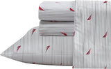 Nautica Queen Sheet Set Cotton Percale Bedding Set Audley Stripe Red Queen