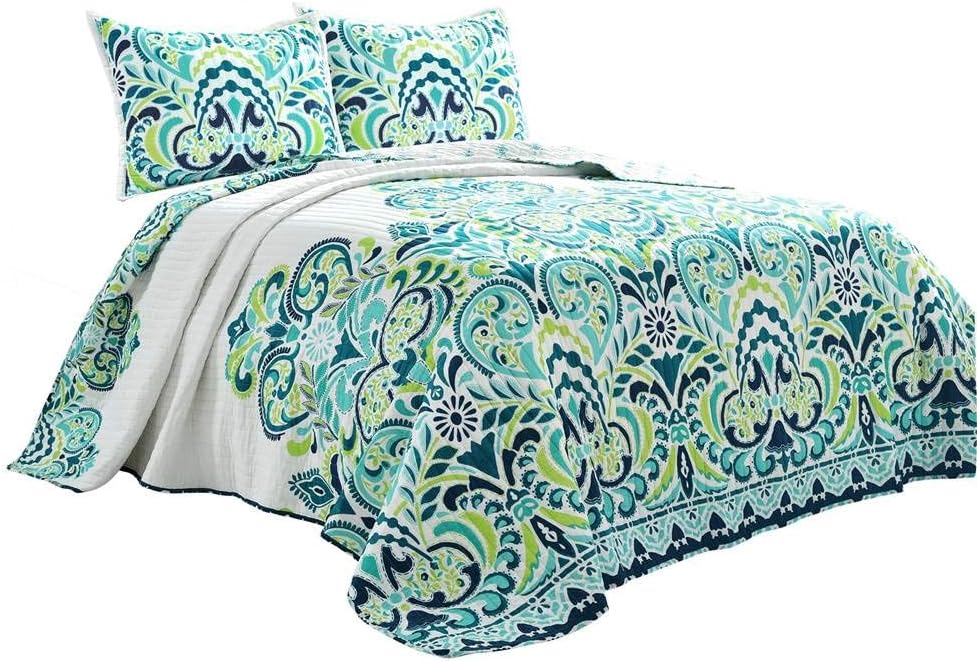 Lush Decor Clara Quilt 3 Piece Reversible Bedding Set, King, Blue & Green Main image
