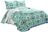 Lush Decor Clara Quilt 3 Piece Reversible Bedding Set, King, Blue & Green